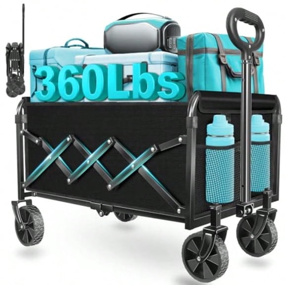 Wagons Carts Foldable Collapsible Wagon with Wheels Durable Foldable Wagon for Groceries Picnic Pets Small Hauls Apartment Moving Storage Portable Utility Pull Wagon Cart 360lbs Jet Black