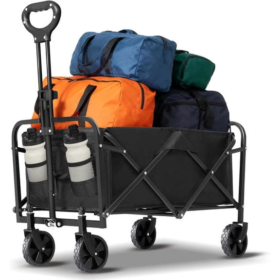 Wagons Carts Foldable with Wheels,Portable Utility 220lbs Collapsible Wagon Cart for Grocery,,Garden,Beach,Shopping,Camping(Black)