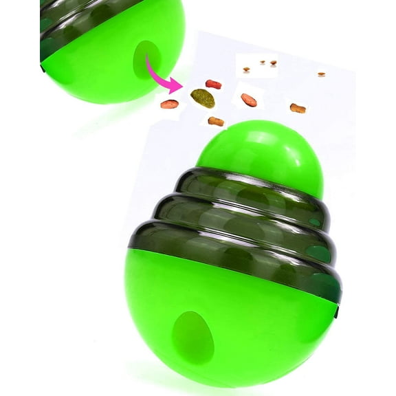 Wagooly Treat Dispensing Dog Toys - 2 Hole Wobble Pet Slow Feeder Dispenser, Entertainment Interactive Dog Toys, Mind Stimulating Pet IQ Treat Ball for Puppies, Dog Food Game - Dog Brain Toys (Green)