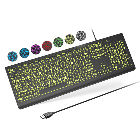 Wagpak Large Print Backlit Keyboard - Wired USB Lighted Computer Keyboard for Laptops