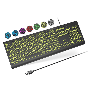 Wagpak Large Print Backlit Keyboard - Wired USB Lighted Computer Keyboard for Laptops
