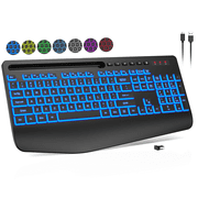Wagpak Wireless Keyboard 7 Color Backlit Wrist Rest Rechargeable 112 Keys Quiet Keyboard
