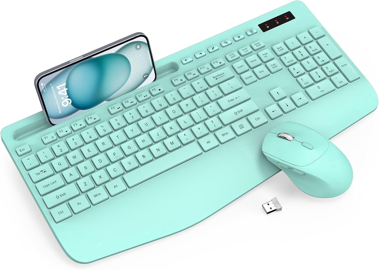 Wagpak Wireless Keyboard and Mouse Combo Wrist Rest Ergonomic Phone ...