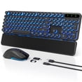 thumbnail image 1 of Wagpak Wireless Keyboard and Mouse Backlit - Retro Round Keycaps, Detachable Wrist Rest, Black, New, 1 Count, 1 of 9