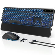 Wagpak Wireless Keyboard and Mouse Backlit - Retro Round Keycaps, Detachable Wrist Rest, Black, New, 1 Count