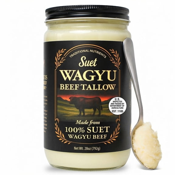 Traditional Nutrients Wagyu Beef Tallow Triple-Rendered 100% Pure Suet Kidney Fat, USDA Inspected, Gluten-Free, 1-Count, 28oz