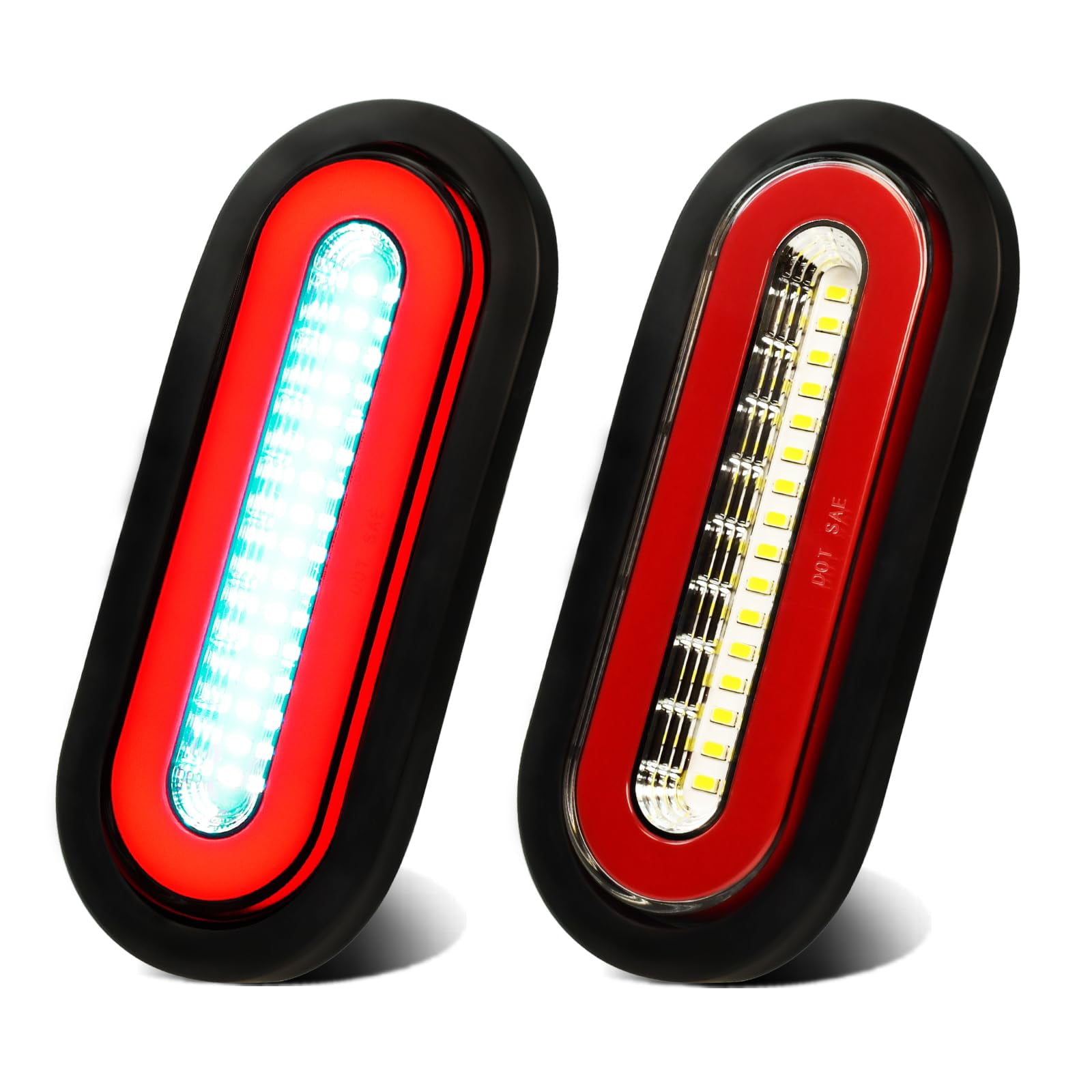 WahMOTOTin 2-Pack 6-Inch Oval LED Trailer Lights - Red/White Halo Brake & Reverse Lights, IP67 Waterproof - View #7