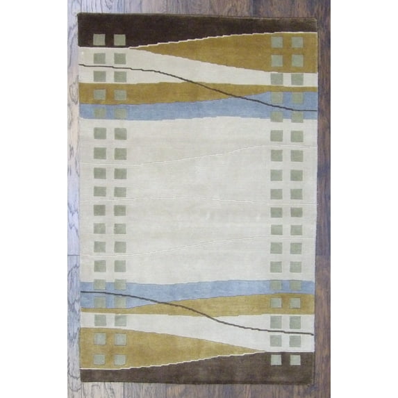 Wahi Rugs Hand Knotted Modern Geometrical Design 4'0"x6'0" -w358