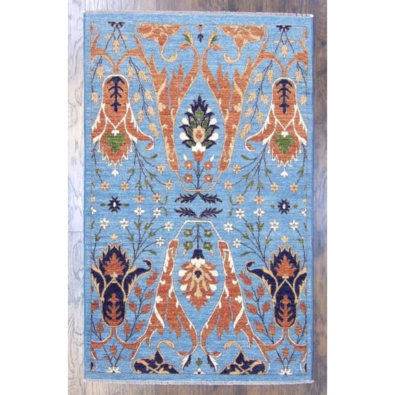 Wahi Rugs Hand Knotted Transitional Ikat Design Natural-dye 4'0"x6'0" -w373