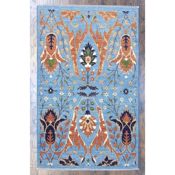 Wahi Rugs Hand Knotted Transitional Ikat Design Natural-dye 4'0"x6'0" -w373