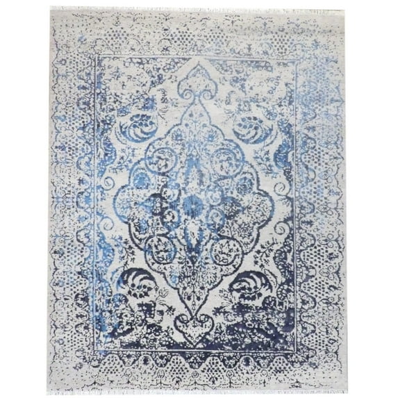 Wahi Rugs Hand Knotted Transitional Silk Broken Design High-Low Carved 8'0"x10'0" -w11152