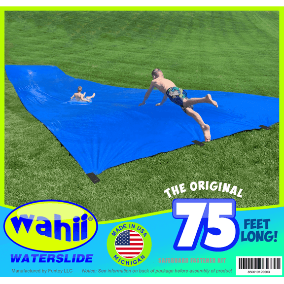 The Original Wahii Giant 75 Foot Blue Backyard Water Slide - Fastener Kit Included.