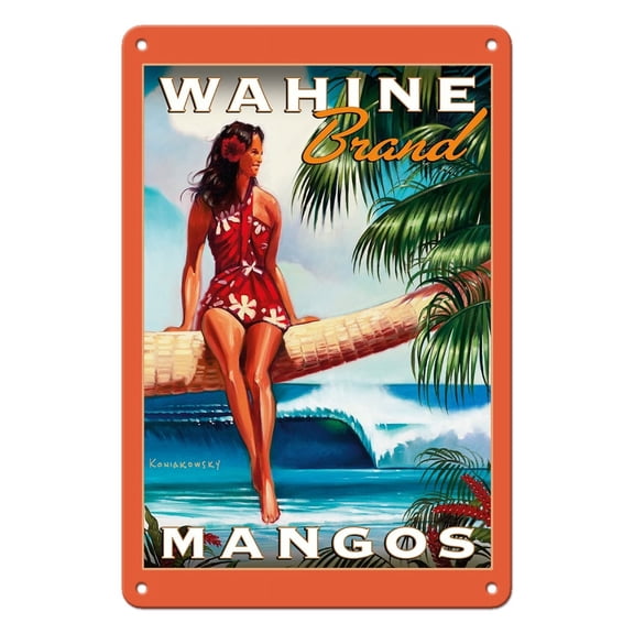 Wahine Brand Mangos - Hawaiian Woman - Vintage Advertising Poster by Wade Koniakowsky - 8 x 12 inch Vintage Metal Tin Sign