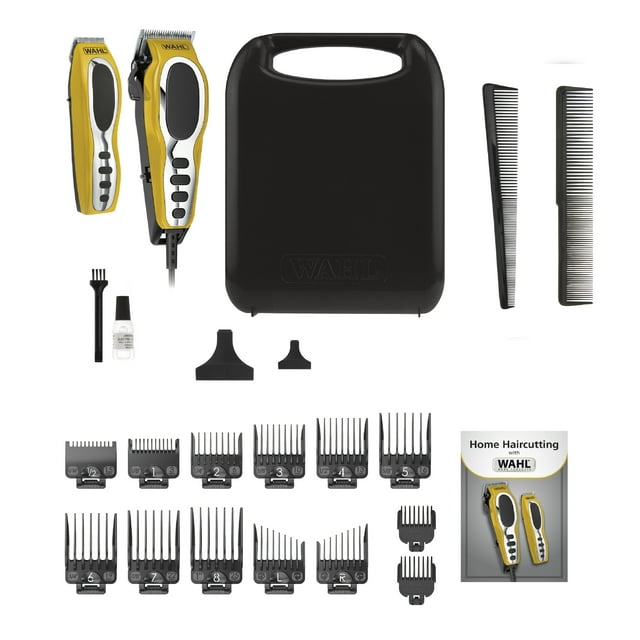 Wahl 79520-3101P Groom Pro Total Body Hair Clipper Grooming Kit, high-carbon steel blades, Yellow/Black