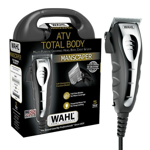 Wahl ATV Total Body Manscaper Hair Clipper for Men, Corded 18pc, Black Chrome 3024498