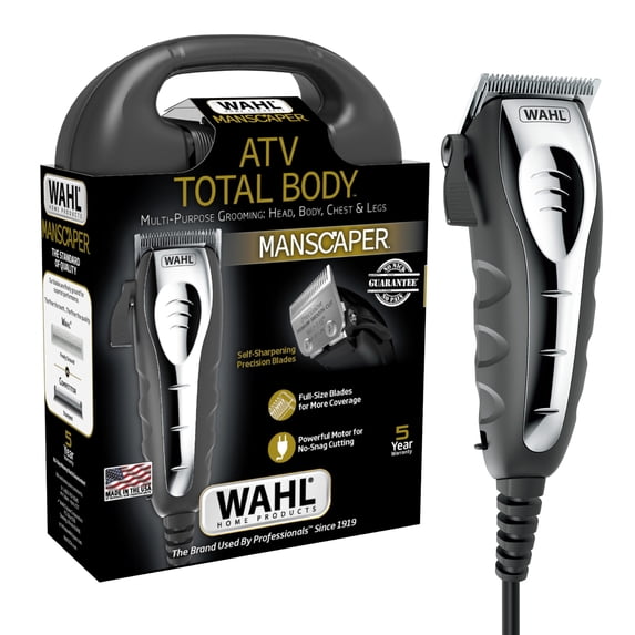 Wahl ATV Total Body Manscaper Hair Clipper for Men, Corded 18pc, Black Chrome 3024498