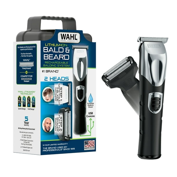 Wahl Bald N Shave Rechargeable Two Heads Rinseable T-Blade Trimmer