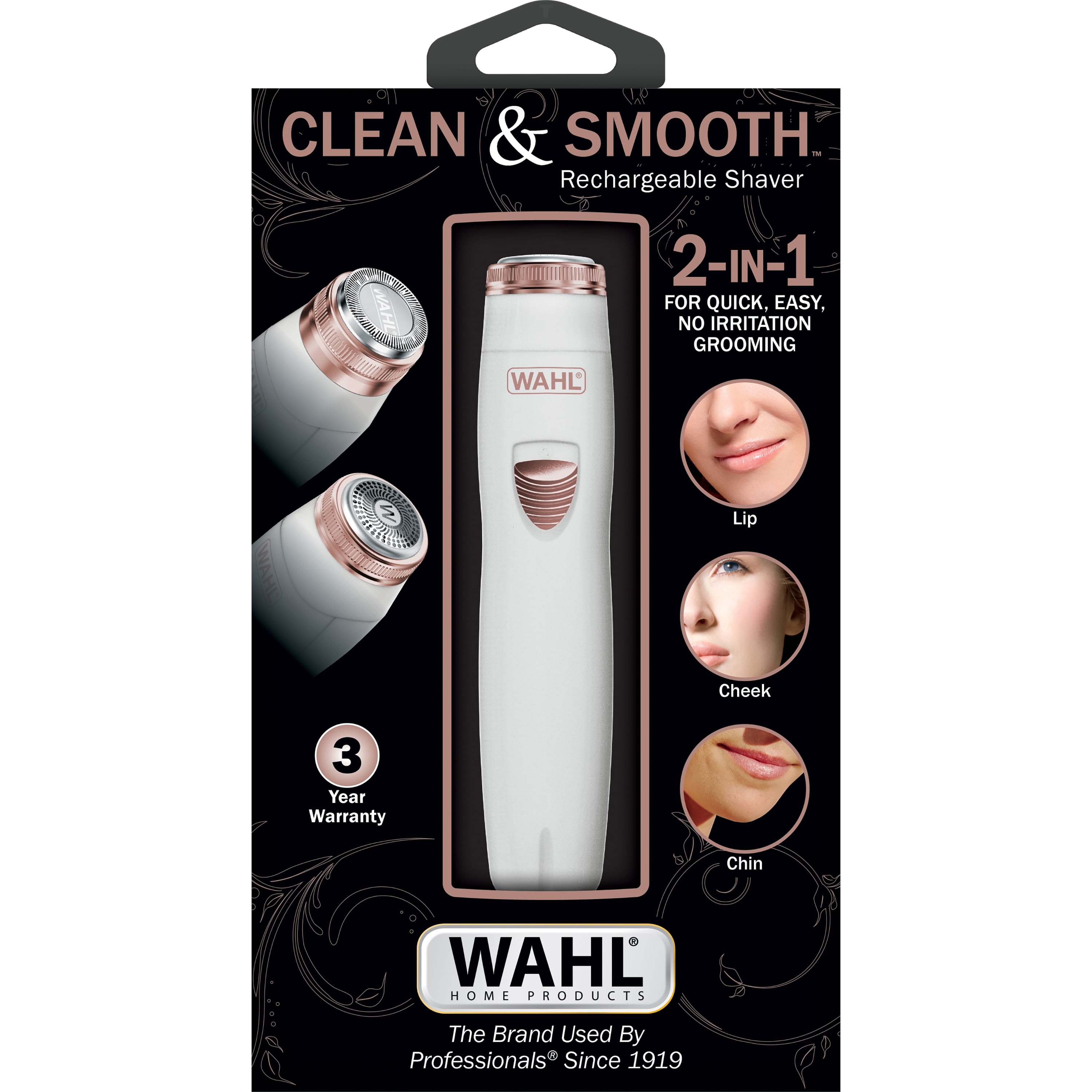 Wahl Clean & Smooth Cordless Face, Under Arm, & Leg Female Rotary Rechargeable Shaver for Women, 9865-4601