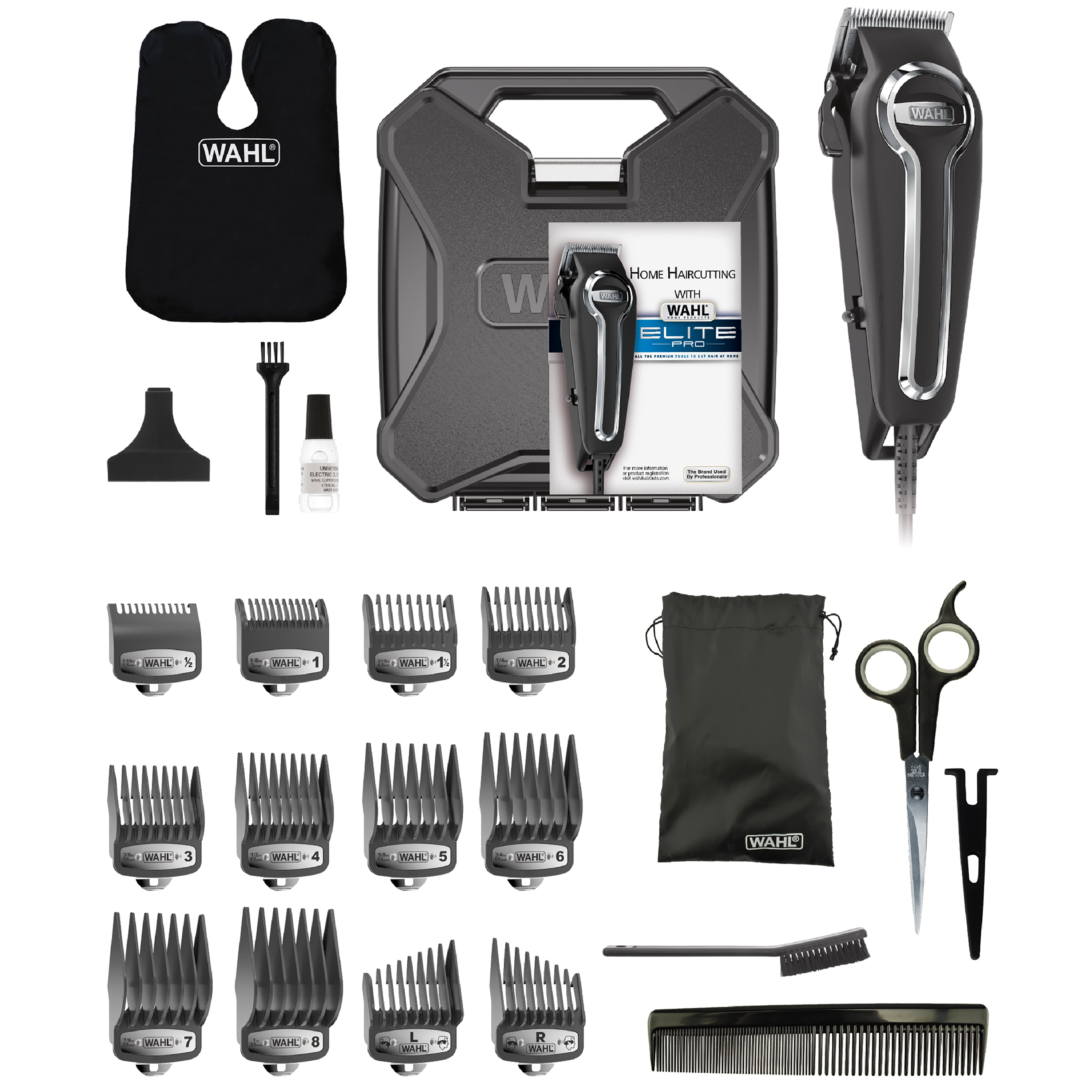 Wahl Elite Professional High Performance Hair Cutting Kit, 23 Piece Set  with Clipper, Clipper-Blade Cover, Premium Styling Hair-Comb, 79734 -  Walmart.com