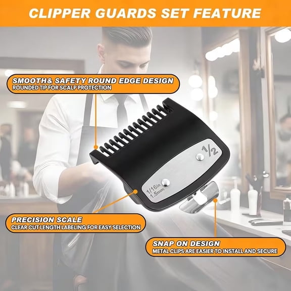 Wahl Hair Clippers Replacement Guards - 4 Piece Professional Guide Comb Set for Barbers and Stylists in Black and Red