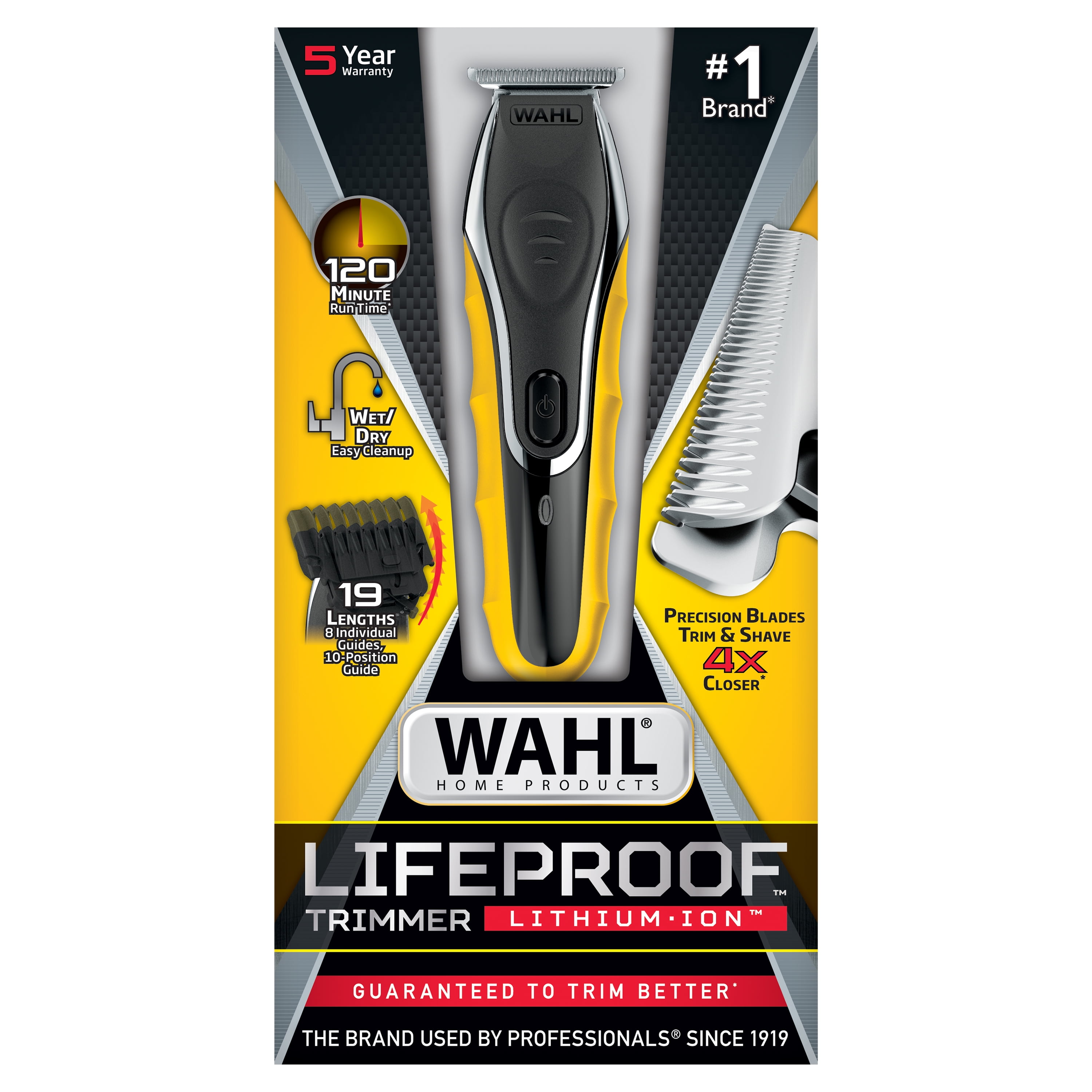Wahl LifeProof Wet/Dry Rechargeable Black/Yellow, for 9899 Ion Trimmer Men, Lithium