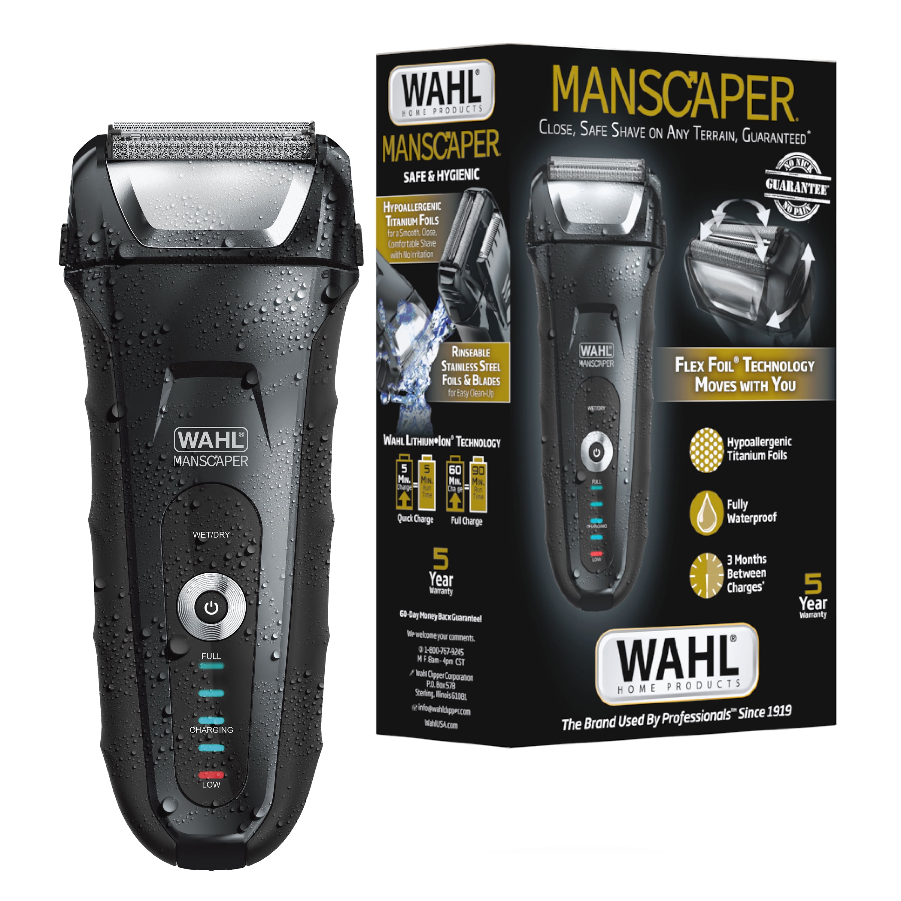 Wahl Manscaper Rechargeable Waterproof Wet/Dry Flex Hypoallergenic Foil Shaver for Men, 7074