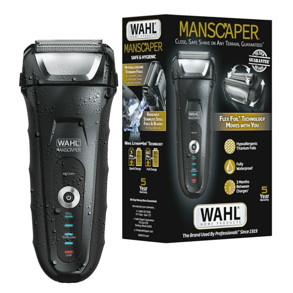 Wahl Manscaper Shaver, Lithium Ion Rechargeable, Waterproof Wet/Dry Flex Hypoallergenic Foils, for Men, 7074