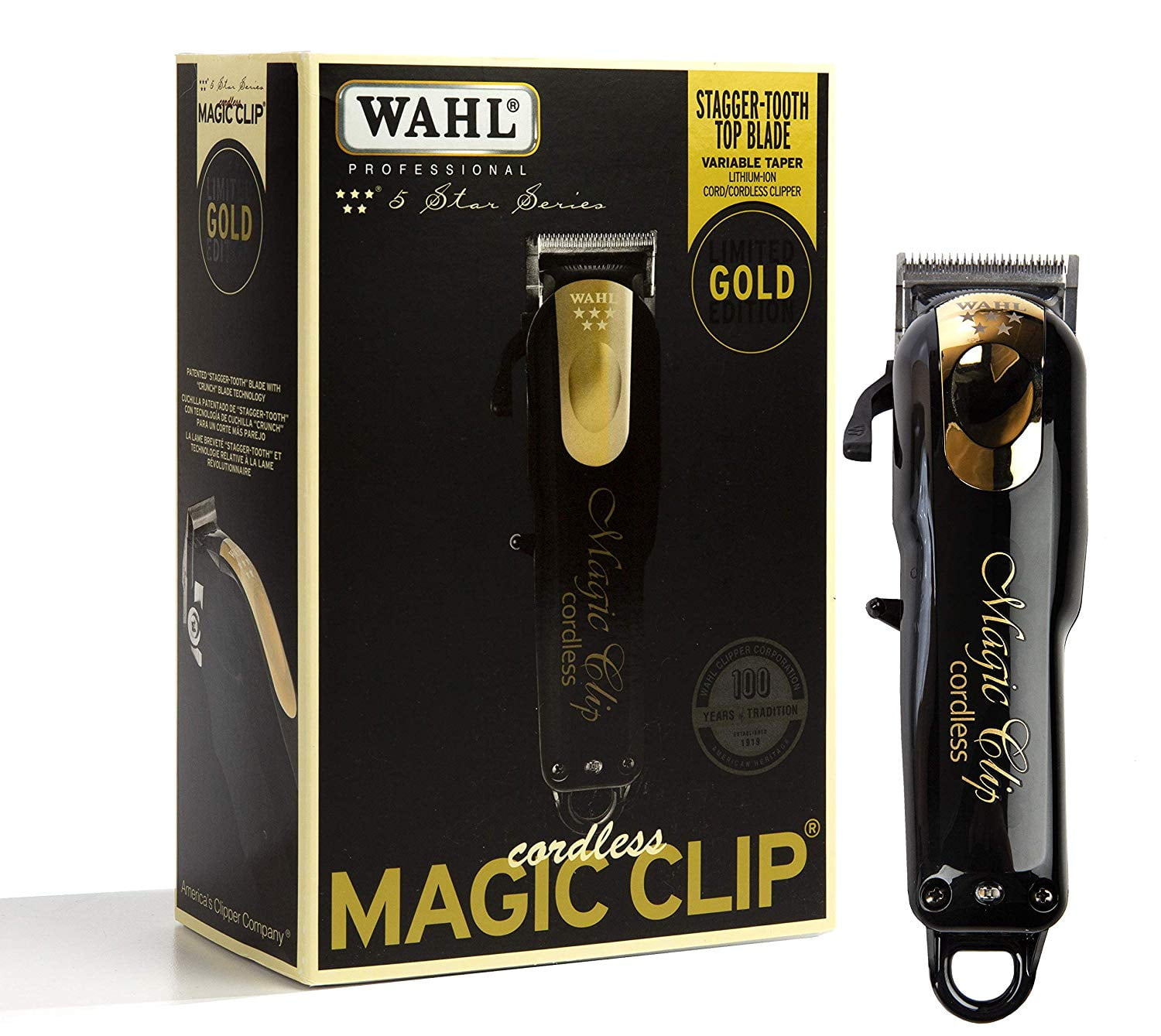 Wahl Professional 5-Star Limited Edition Black & Gold Cordless Magic Clip  #8148 - Great for Professional Stylists and Barbers