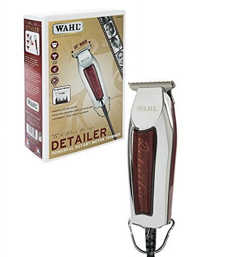 Afeitadora Wahl Detailer profesional, con cuchillas en T ajustables, 3  guías de corte (1/16 pulgada - 1/4 pulgada), protector de color rojo,  aceite