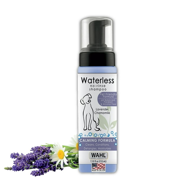 Wahl USA Pet Friendly Waterless No ATT1Rinse Shampoo for Animals - Lavender & Chamomile for Cleaning, Conditioning, Detangling, & Moisturizing Dogs & Cats - 7.1 Oz - Model 820014A