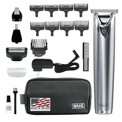 Wahl USA Stainless Steel Lithium Ion 2.0 Beard Trimmer for Men - Electric Shaver and Nose Ear Trimmer - Rechargeable All in One Men's Grooming Kit - Model 9864SS