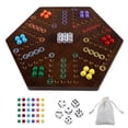 thumbnail image 1 of Wahoo Marble Fast Track Board Game, Rustic Brown, Thicken Wood, 4 and 6 Players, 2 Sided, 14.8 x 13 x 0.8 Inches, 1 of 7