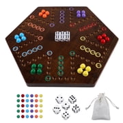 Wahoo Marble Fast Track Board Game, Rustic Brown, Thicken Wood, 4 and 6 Players, 2 Sided, 14.8 x 13 x 0.8 Inches