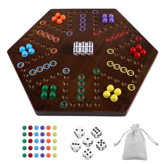 Wahoo Marble Fast Track Board Game, Rustic Brown, Thicken Wood, 4 and 6 Players, 2 Sided, 14.8 x 13 x 0.8 Inches