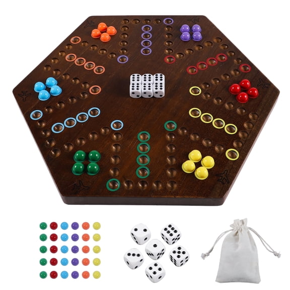 Wahoo Marble Fast Track Board Game, Rustic Brown, Thicken Wood, 4 and 6 Players, 2 Sided, 14.8 x 13 x 0.8 Inches