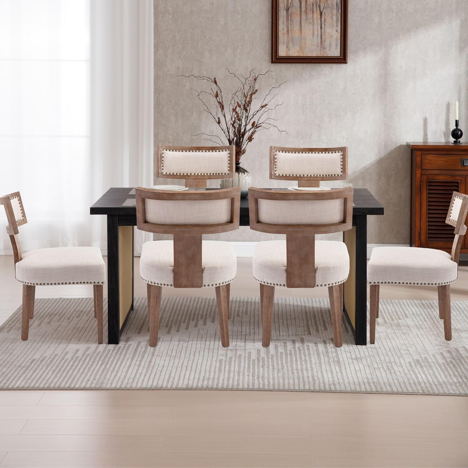 Wahson Beige Dining Chairs Set of 2, Comfy Upholstered Modern Farmhouse