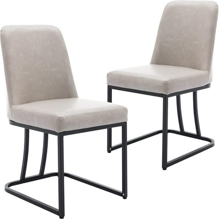 Wahson Set of 2 Faux Leather Upholstered Dining Room Chairs, Classic Modern Fabric Chair for Kitchen and Dining Room, with Golden Matte Black Frame, Stone Grey