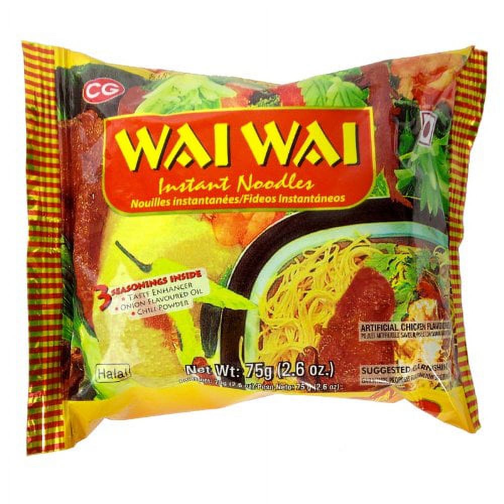 Wai Wai Instant Noodles, Chicken Flavored, 2.6-Ounce 75g Packages Pack of 30