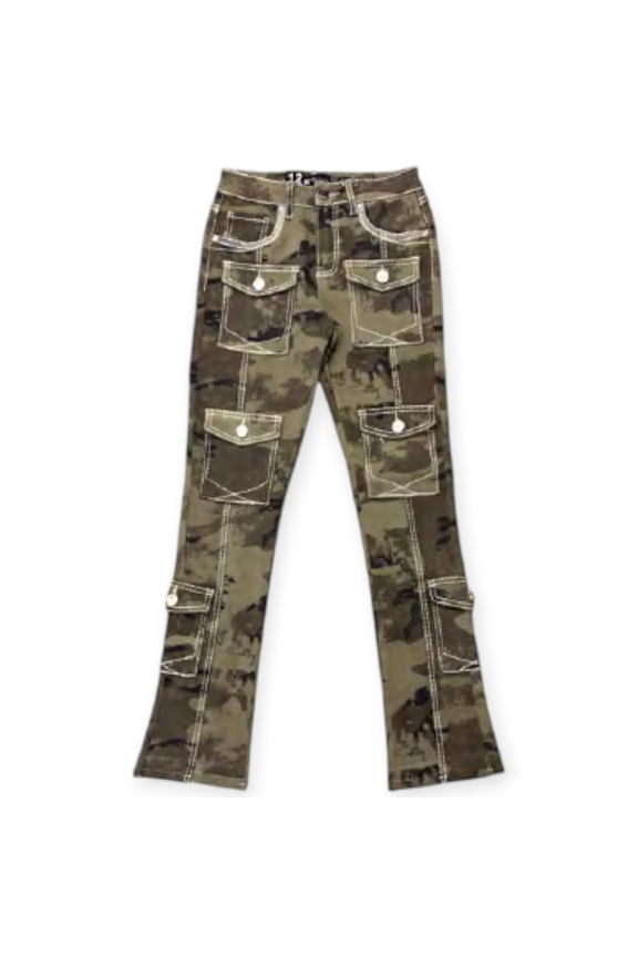 Boys Stacked Jeans Multi Pocket with Stitch Design (Camo)