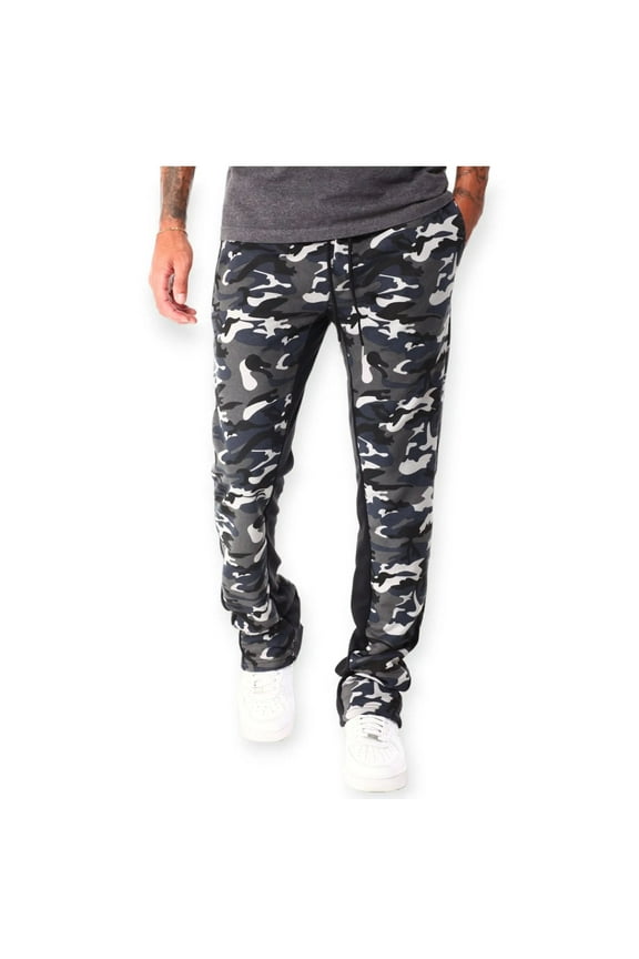 Men French Terry Stacked Fleece Pants (Black Camo)