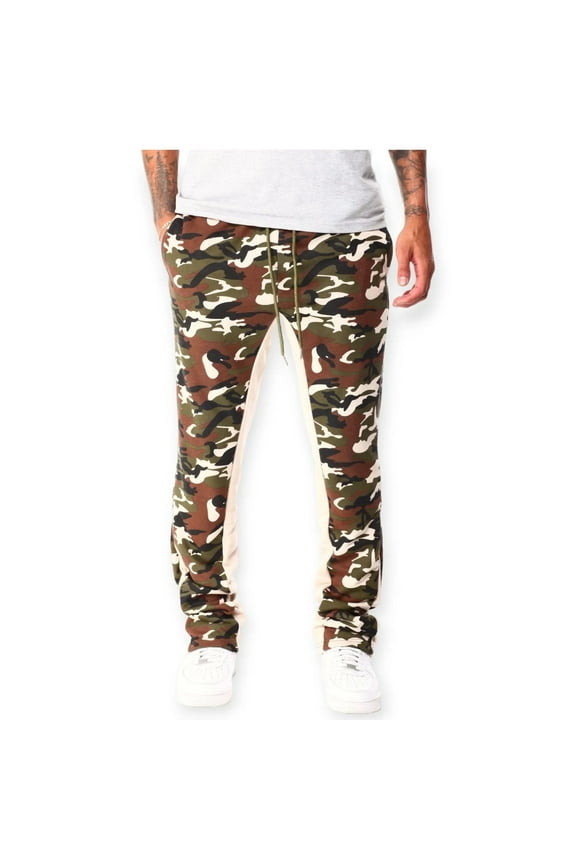 Men French Terry Stacked Fleece Pants (Green Camo)