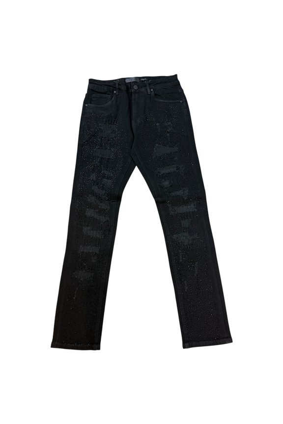 Men Rip and Stone Slim Fit Jeans (Jet Black)