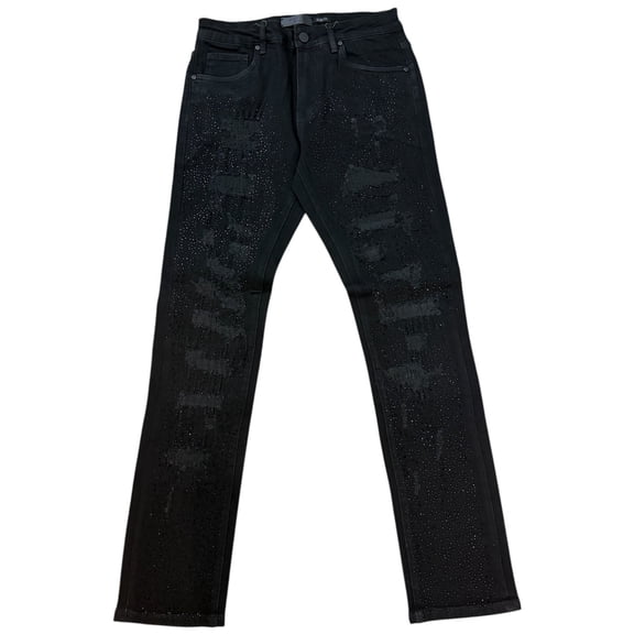 WaiMea Men Rip and Stone Slim Fit Jeans (Jet Black)