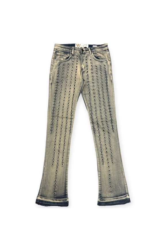 Men Circle ripped Stacked Jeans M8189D (Vintage Wash)