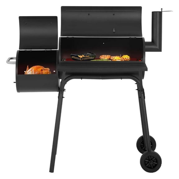 WaiRitoday Charcoal Grills Outdoor BBQ Grill Offset Smoker with Wheels Side Fire Box Portable Barbecure Grill for Outdoor Cooking Backyard Camping Picnics,Black