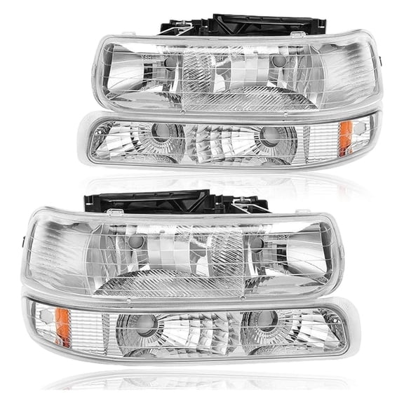 WaiRitoday Headlight Assembly Compatible with Chevy Silverado 1500 2500 99-02/Fit Silverado 1500HD 2500HD 3500 01-02/Fit Tahoe Suburban 1500 2500 00-06 Clear lens Chrome Housing Amber Reflector