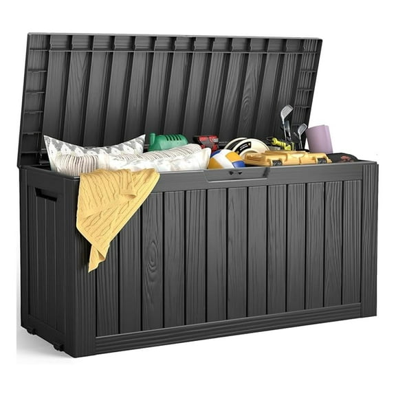 WaiRitoday Outdoor Storage Box, 72 Gallon Waterproof Resin Deck Box, Storage Bin for Package Delivery, Patio Furniture Cushion, Garden Tools, Pool Accessories, Weatherproof and UV Resistant, Black