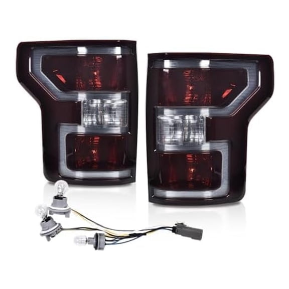 WaiRitoday Tail Lights Assembly Rear Lamps,Compatible with Ford F150 2018 2019 2020 Smoke Lens Black Housing Driver and Passenger Side-Bulbs and Harness Included