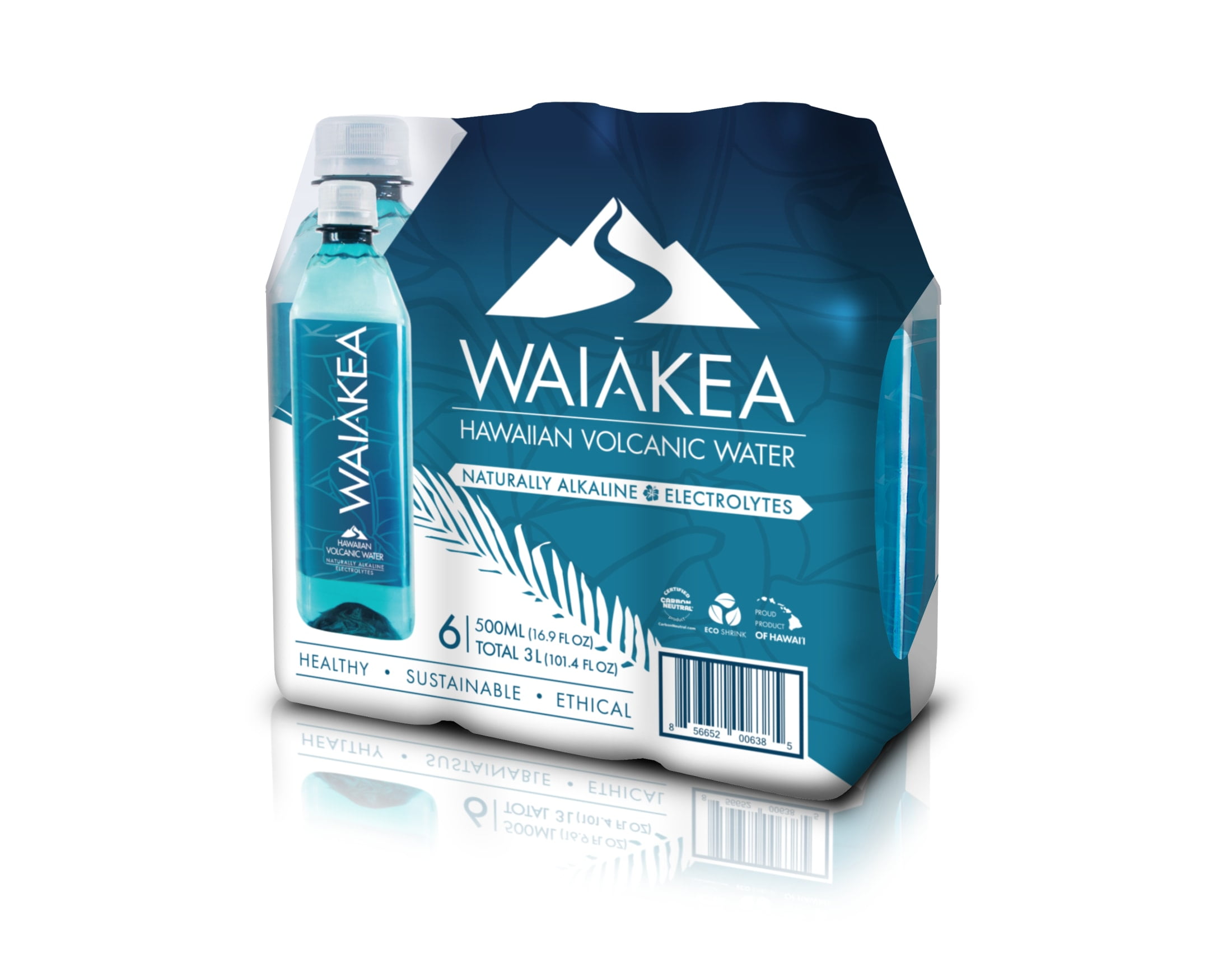 Waiakea Bottled Water, Hawaiian Volcanic Alkaline Water, 500ml (16.9 oz