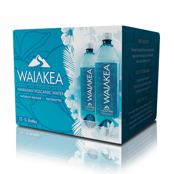 Waiakea Hawaiian Volcanic Water, Naturally Alkaline, 100% Upcycled Bottle, 1L Bottles (Pack of 12)